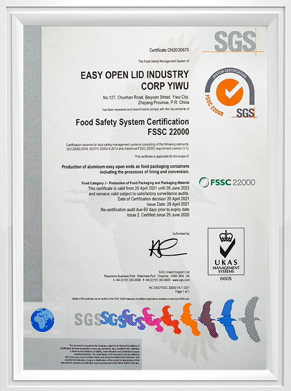 Food Safety Management System Certificate